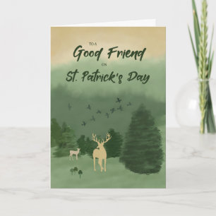 To Friend St. Patrick's Day Landscape with Deer Card