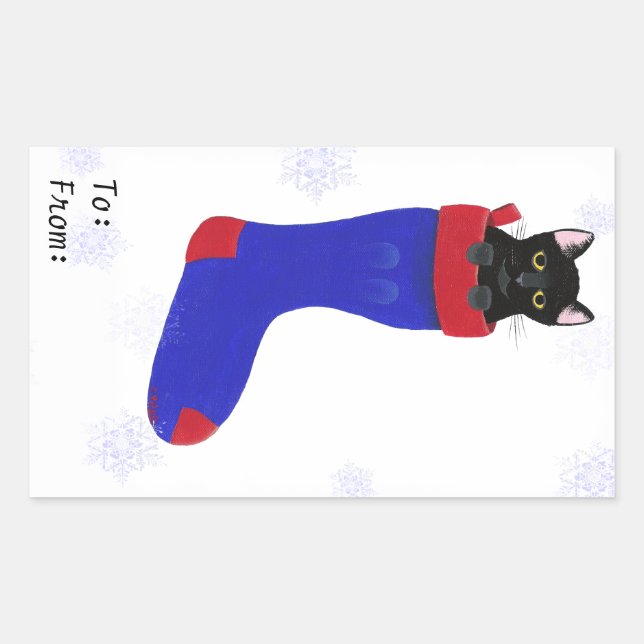 To From Cat in Christmas Stocking Stickers (Front)
