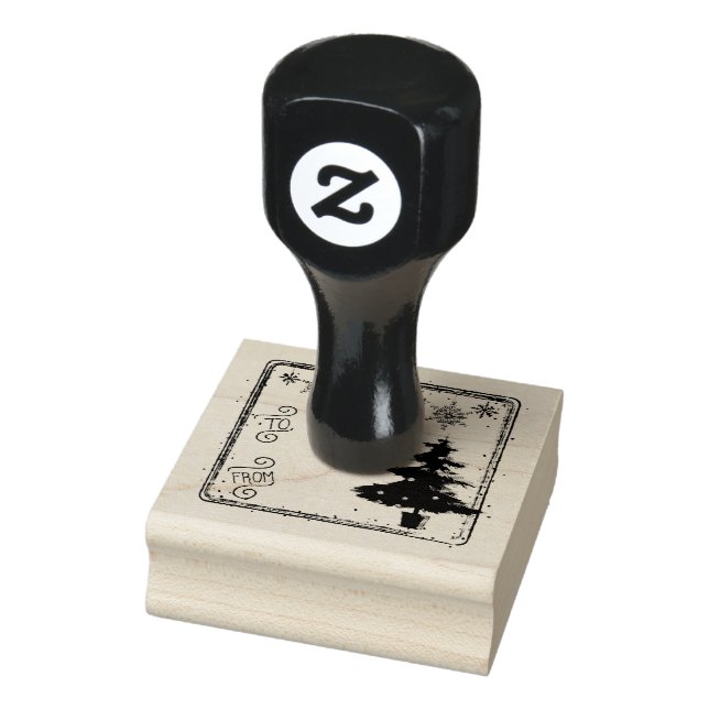 To From Christmas Tree Gift Tag Red Stamp (Stamp)