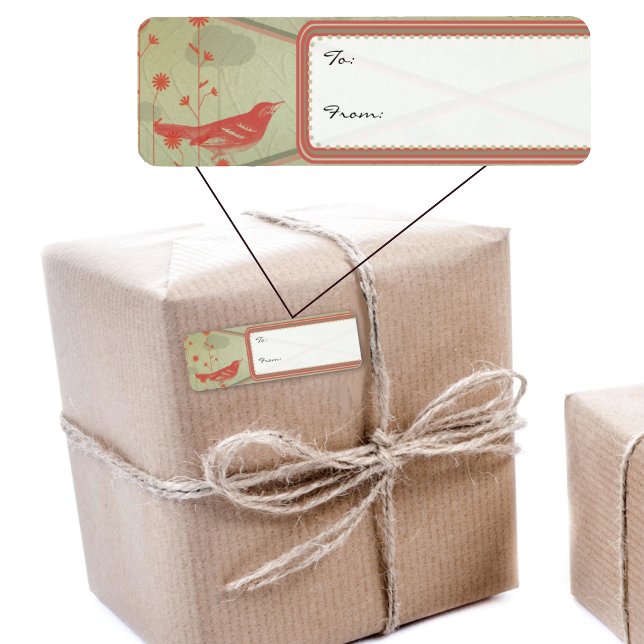 To & From Gift Tag Sticker Vintage Bird Christmas  (Return Address Size)