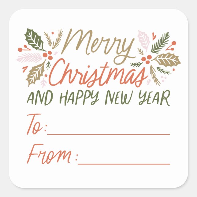 To/from Holly Berry Personalised Christmas Square Sticker (Front)