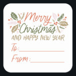 To/from Vintage Type Holly Berry Christmas Square Sticker<br><div class="desc">This festive and chic Christmas design features our original hand drawn winter foliage with sweet hand-drawn styled type in vibrant colours.</div>