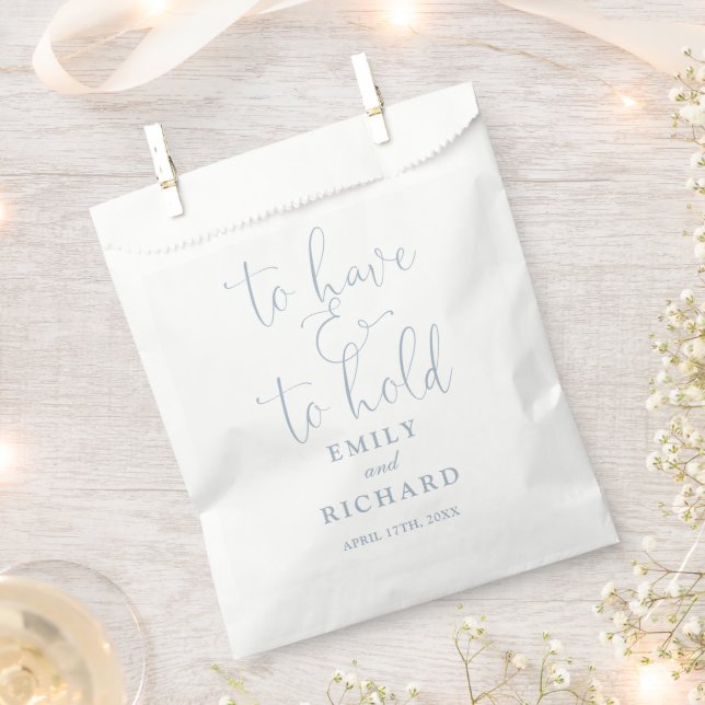 To Have And To Hold Elegant Dusty Blue Wedding Favour Bags (Clipped)