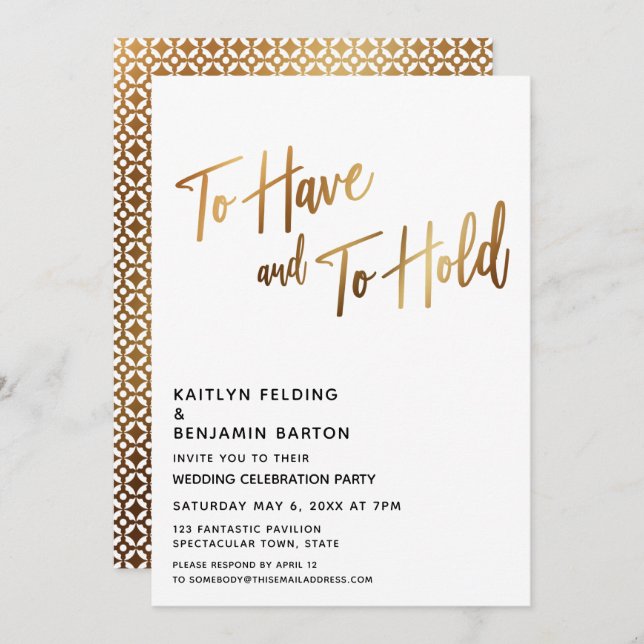To Have and To Hold Modern Gold Reception Invitation (Front/Back)