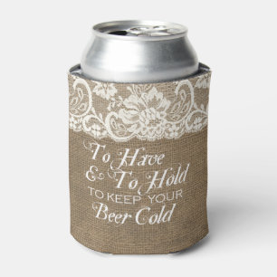 To Have and To Hold Mongram Burlap Wedding Can Cooler