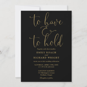 To Have And To Hold QR Code Black And Gold Wedding Invitation