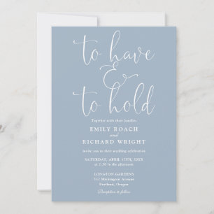 To Have And To Hold QR Code Dusty Blue Wedding Invitation