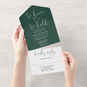 To Have And To Hold Script Emerald Green Wedding All In One Invitation