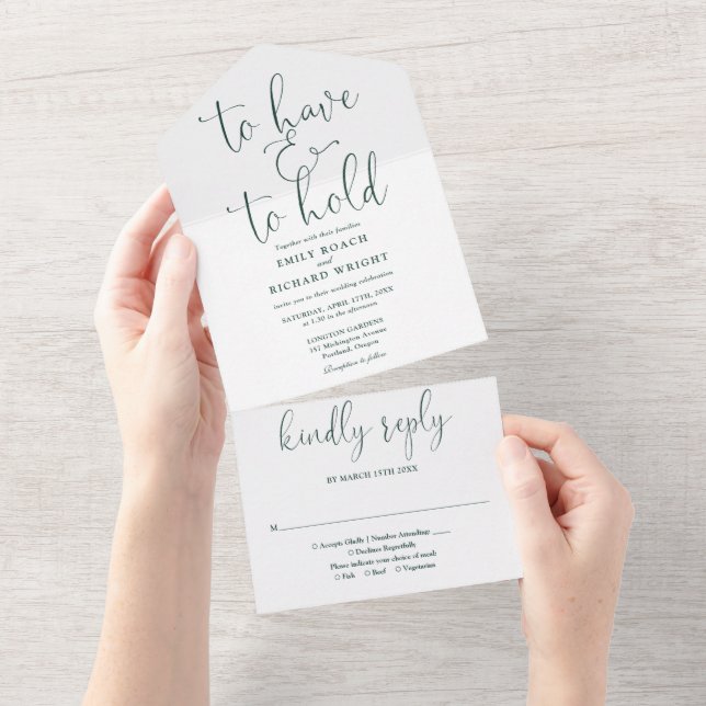 To Have And To Hold Script Emerald Green Wedding All In One Invitation (Tearaway)