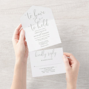 To Have And To Hold Script Sage Green Wedding All In One Invitation