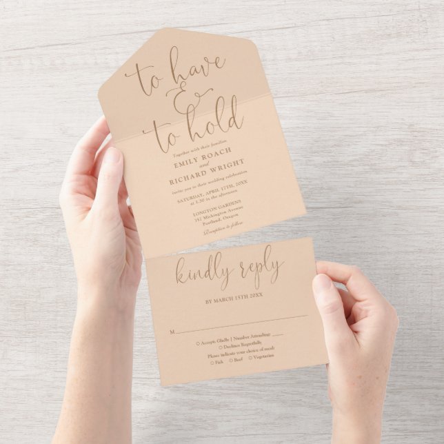 To Have And To Hold Script Soft Peach Wedding All In One Invitation (Tearaway)