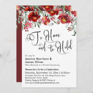 To Have and to Hold Typography Burgundy Red Floral Invitation