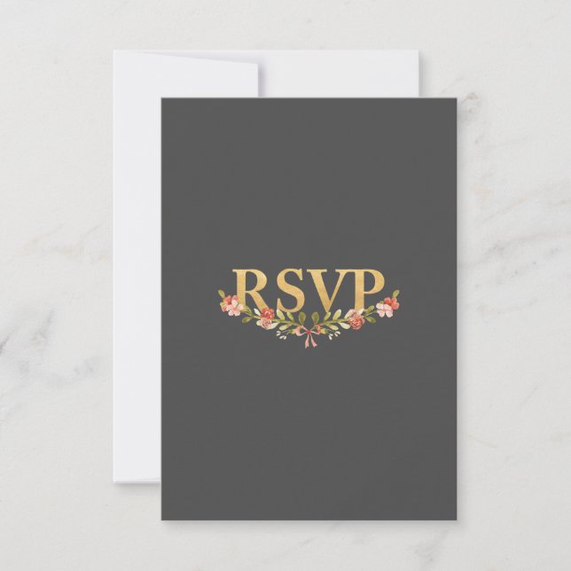 To Have & To Hold Floral Wedding RSVP Card Dk Grey (Front)