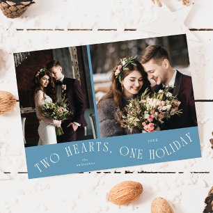 To Hearts One Holiday Newlywed Photo Denim Blue