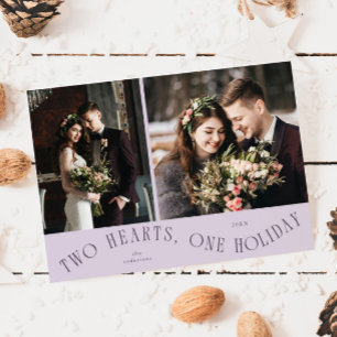To Hearts One Holiday Newlywed Photo Purple Card