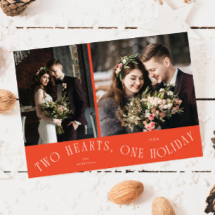 To Hearts One Holiday Newlywed Photo Red Card