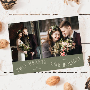 To Hearts One Holiday Newlywed Photo Sage Green
