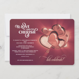 To Love And To Cherish Rose Gold Hearts Invitation