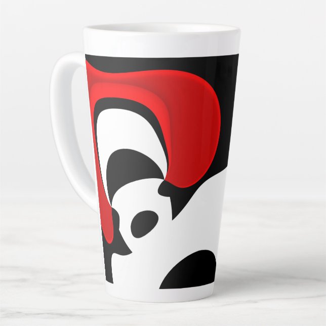 To Mr. Redd: Abstract Black, White & Red Latte Mug (Left Angle)
