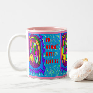 To Mummy with love art decor blue purple pink Two-Tone Coffee Mug