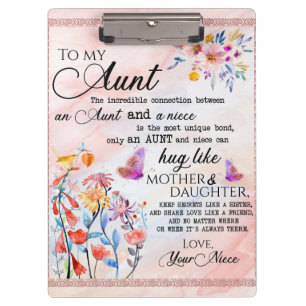 To My Aunt Gift, Butterfly Gift From Niece Clipboard