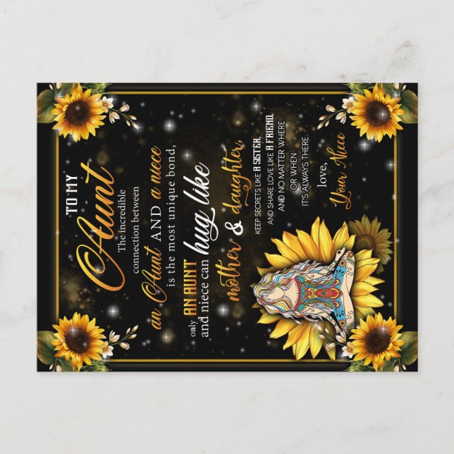 To My Aunt Gift, Cute Sunflower Gift From Niece Announcement Postcard (Front)