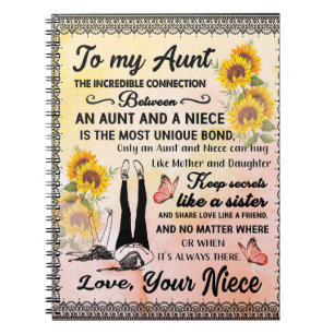 To My Aunt Gift, Sunflower Gift From Niece Notebook