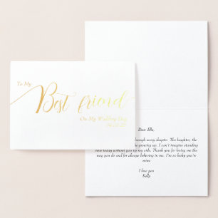 To My Best Friend on My Wedding Day Elegant Script Foil Card