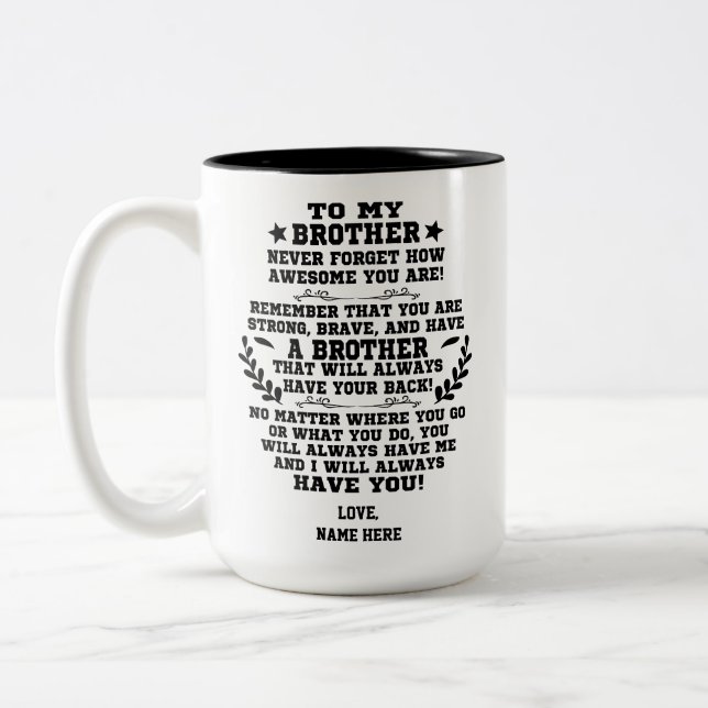 To My Brother gift From Brother with Custom Name Two-Tone Coffee Mug (Left)