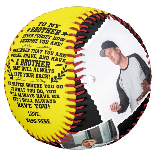 To My Brother gift From Brother with Custom Photo Softball (Angled)