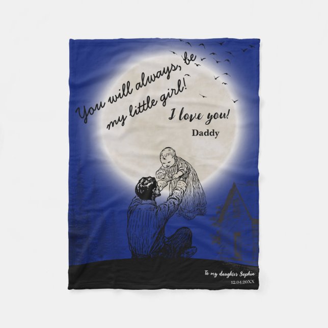 To My Daughter from Daddy Emotional Moon Design Fleece Blanket (Front)