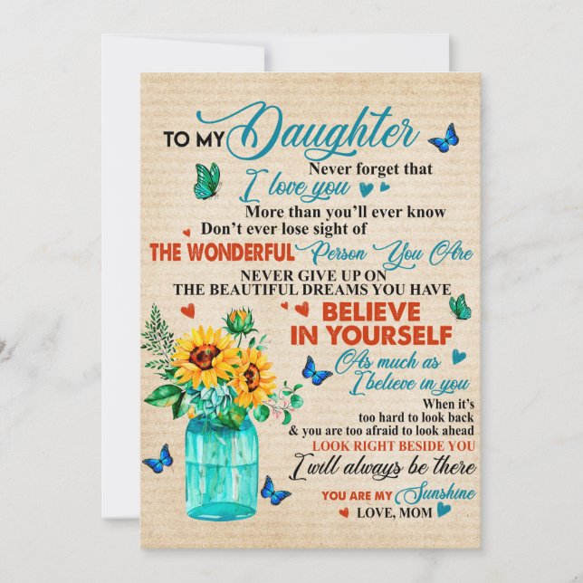 To My Daughter Gift,Butterfly Lover,Sunflower Gift Holiday Card (Front)