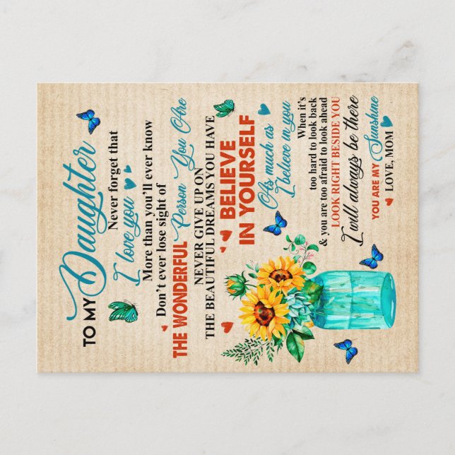 To My Daughter Gift,Butterfly Lover,Sunflower Gift Postcard (Front)