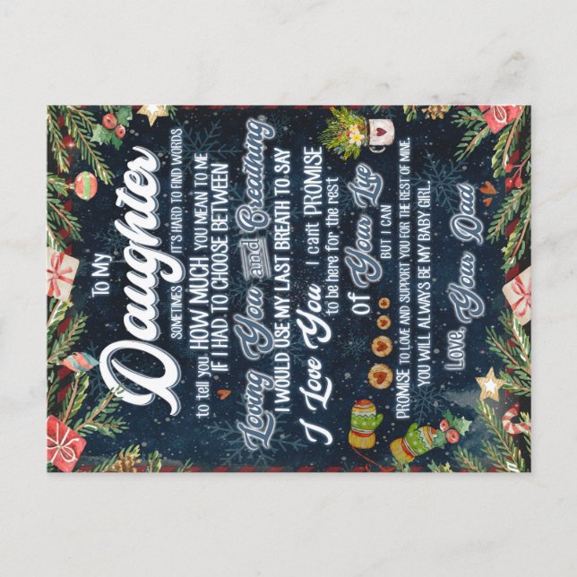 To My Daughter Gift, Christmas Letter To Daughter Announcement Postcard (Front)