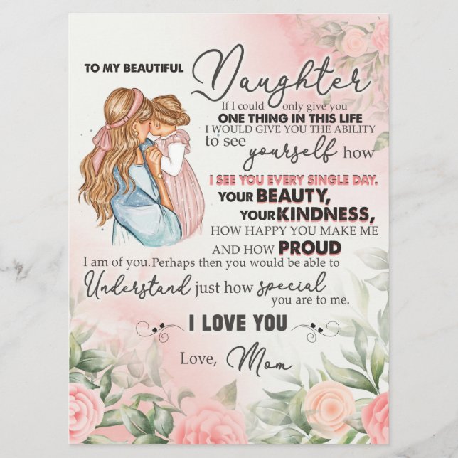 To My Daughter Gift, Love Letter Daughter And Mum Menu (Front)