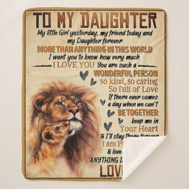 To My Daughter Lion Family Gift, Daughter Birthday Sherpa Blanket (Front)