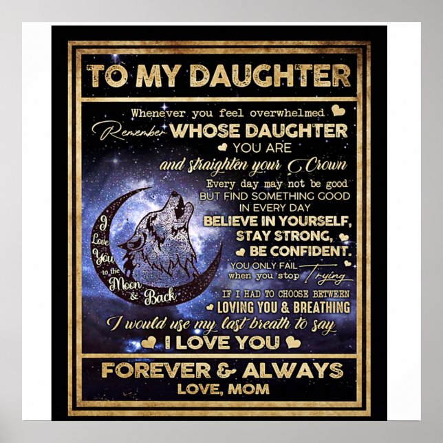 To My Daughter Wolf Birthday Gift, Funny Gift Poster (Front)