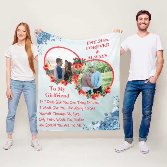 To My Girlfriend, Personalised 2 photo Fleece Blanket (In Situ)