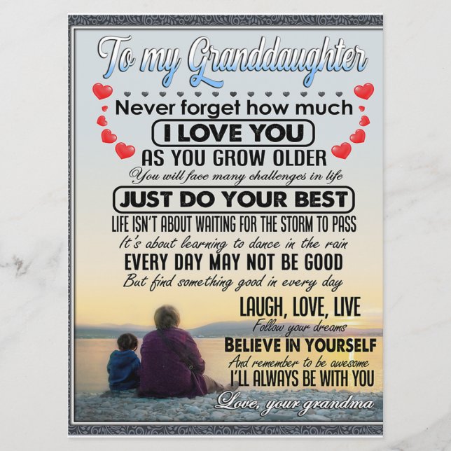 To My Granddaughter, Baby Girl Birthday Gift Idea Menu (Front)