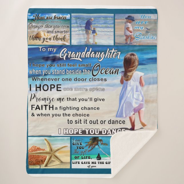 To My Granddaughter Beach And Sea My Sunshine Sherpa Blanket (Front)