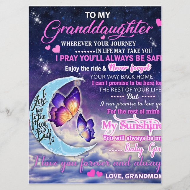 To My Granddaughter Butterflies Birthday Gift Idea Menu (Front)