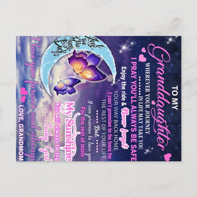 To My Granddaughter Butterflies Birthday Gift Idea Postcard (Front)