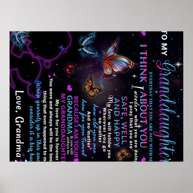 To My Granddaughter Butterflies Birthday Gift Idea Poster (Front)