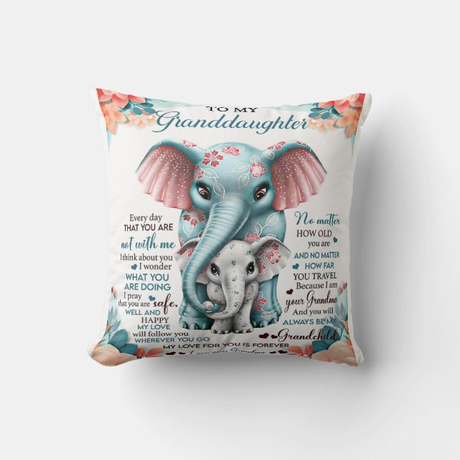 To My Granddaughter Elephant Birthday Gift Idea Cushion (Front)