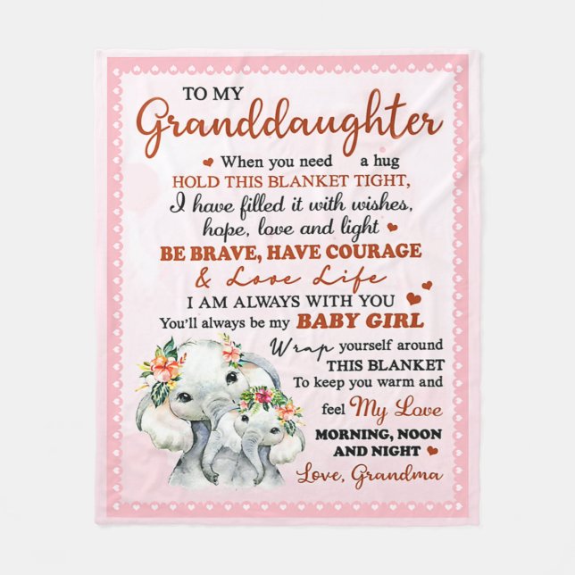 To My Granddaughter Elephant Birthday Gift Idea Fleece Blanket (Front)