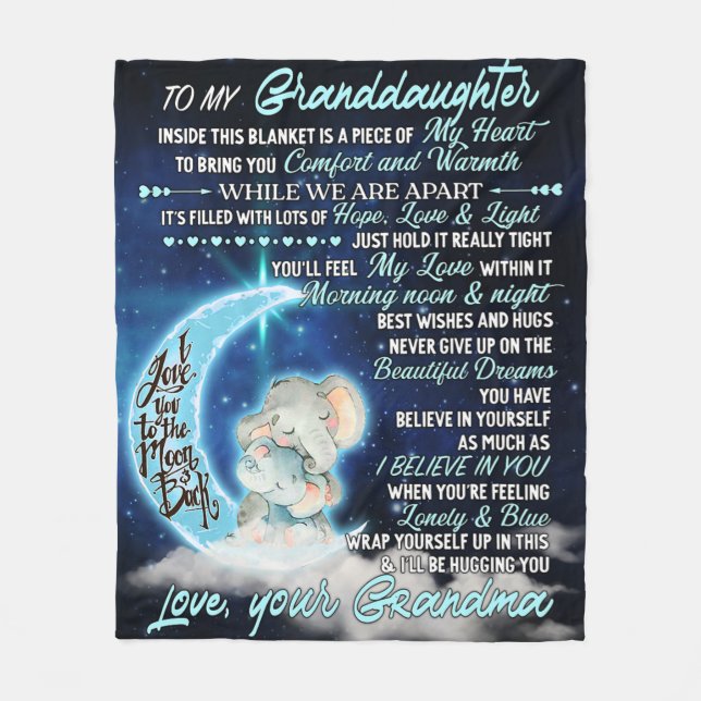 To My Granddaughter Elephant  Birthday Gift Idea Fleece Blanket (Front)
