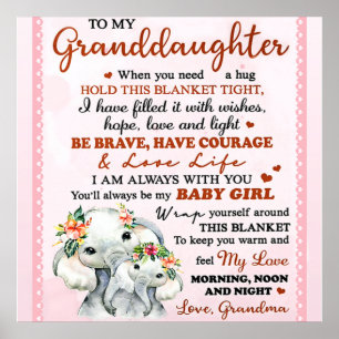 To My Granddaughter Elephant Birthday Gift Idea Poster