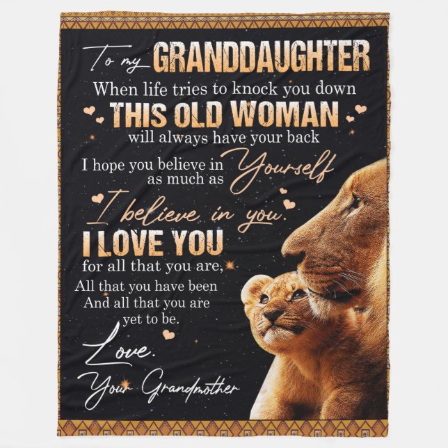 To My Granddaughter Gift From Grandma, Lion Lovers Fleece Blanket (Front)