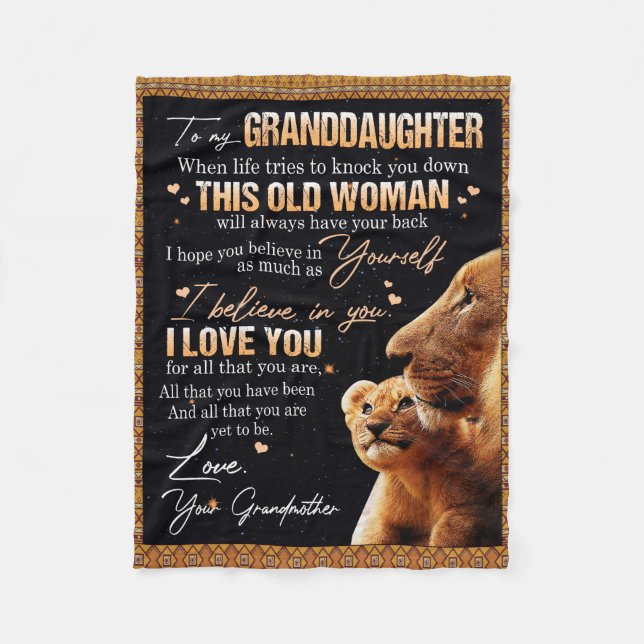 To My Granddaughter Gift From Grandma, Lion Lovers Fleece Blanket (Front)