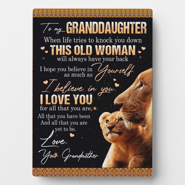 To My Granddaughter Gift From Grandma, Lion Lovers Plaque (Front)